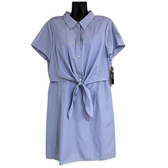 Tahari Short Sleeve Dead Stock Jamie-B Dress Blue Button Up Top Zip Back Dress S - Picture 1 of 6